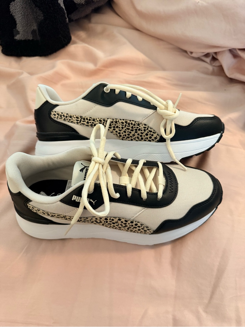 Puma Cream and Black Sneaker with Leopard Accent